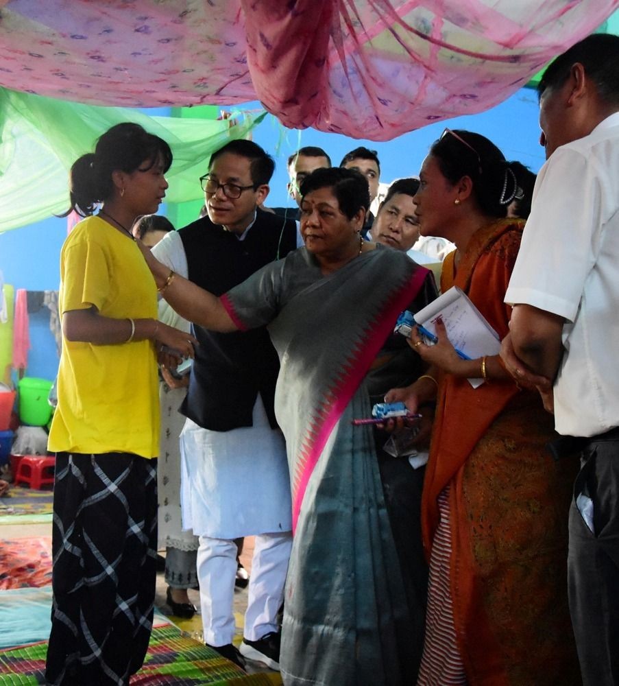 Governor of Manipur, Anusuiya Uikey visiting at a relief camp today in Imphal East district.